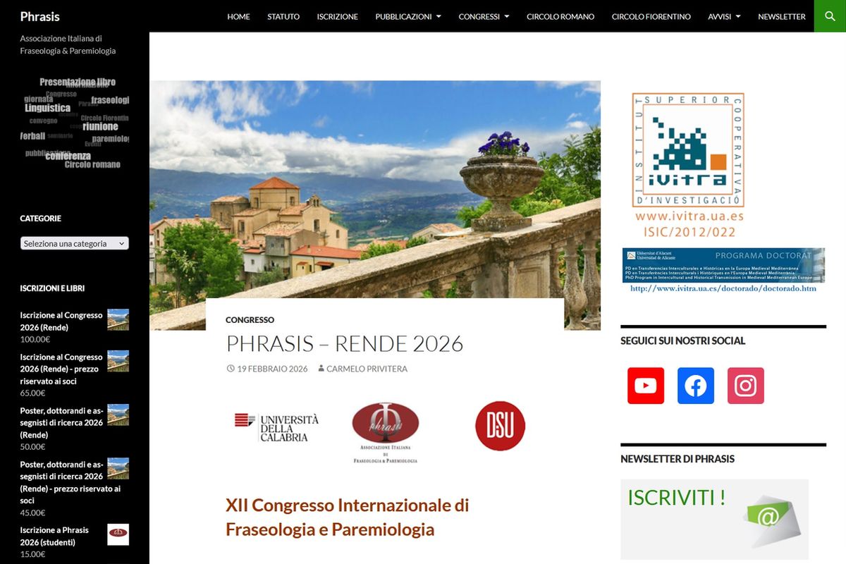 Call for Papers – XII Congresso Phrasis, Rende, 5-6 novembre 2026